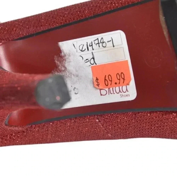 Brida Red Glitter Platform  Heels Stilettos Glitter Closed Toe Size 39 - Picture 11 of 12